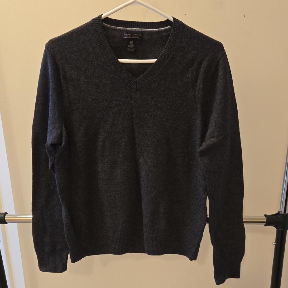 Banana Republic Dark Gray Merino Wool V-Neck Sweater